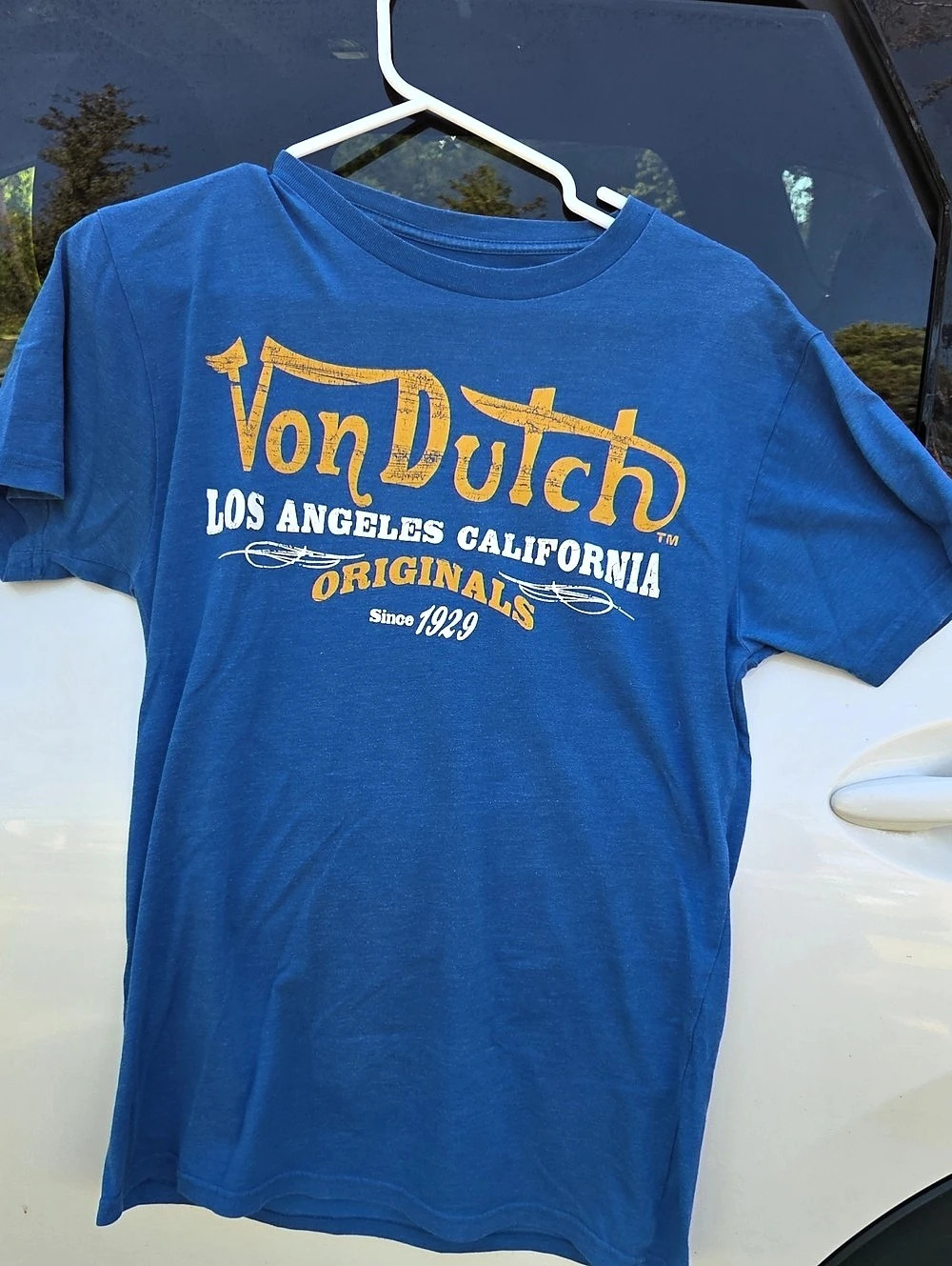 Von Dutch Los Angeles California Originals Graphic T-Shirt Small Blue & Yellow